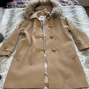 Fleurette for Neiman Marcus Tan Duffle Coat with Hood and made with Camel Hair